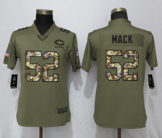 2018 Women New Nike Chicago Bears #52 Mack OliveCamo Carson Salute to Service Elite Player->ncaa teams->NCAA Jersey
